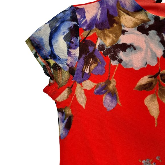 Red Floral Print Mesh Dress (S) - Picture 3 of 8